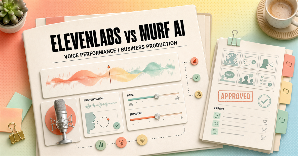 ElevenLabs vs Murf AI 2026 cover comparing voice performance with business production
