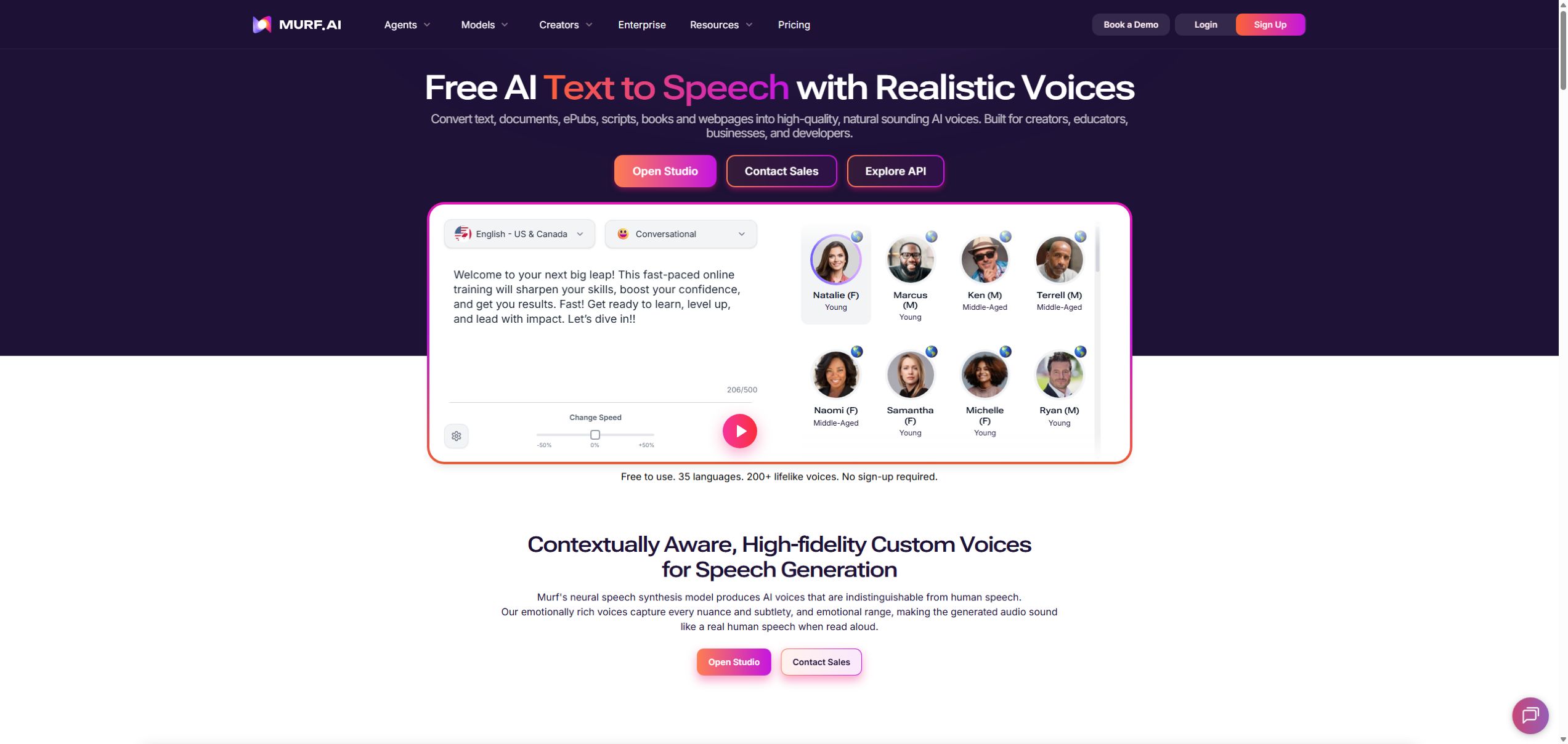 Murf AI English text to speech editor with business narration voices and speed control