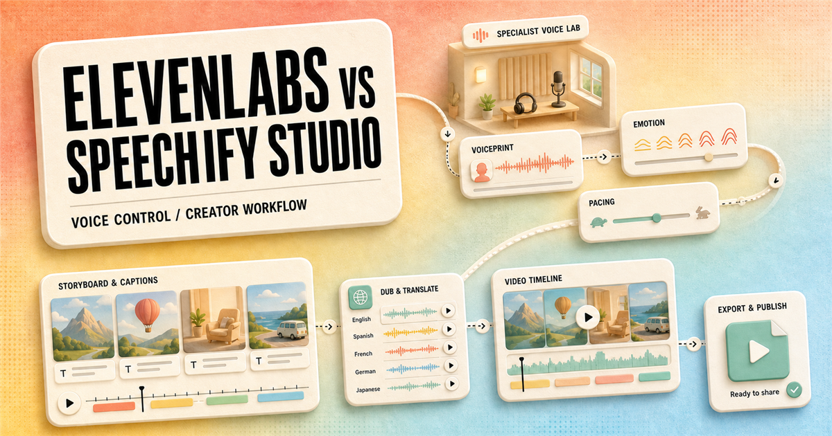 ElevenLabs vs Speechify Studio 2026 cover mapping voice control into a creator workflow